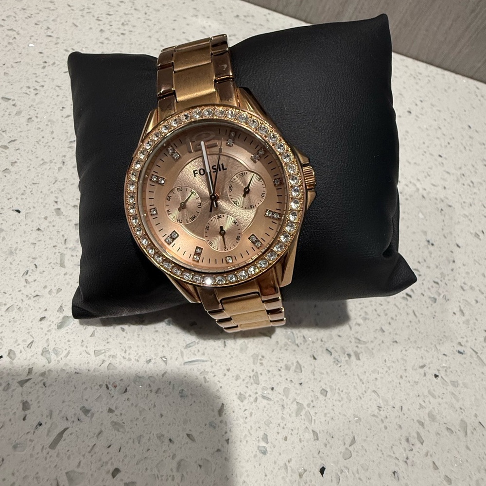 Fossil Women's Rose Gold Watch with Crystal Bezel